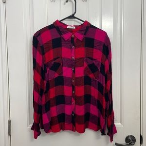 Pink, red, and black flannel